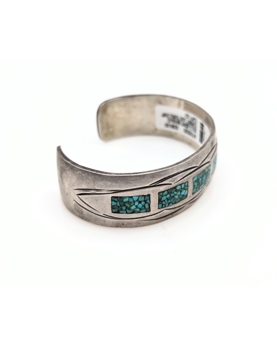 Navajo Corbet Joe Sterling Silver Turquoise Chip Inlay Cuff Bracelet
